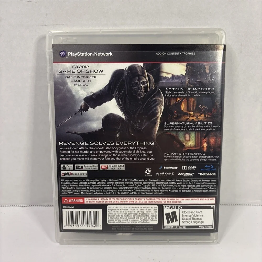 Dishonored Sony PlayStation 3 PS3 2012 Bethesda Arkane Studios Action Game CIB